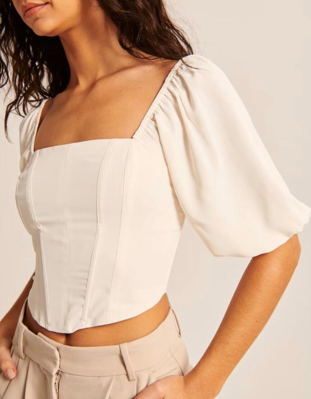 Abercrombie & Fitch Puff Sleeve Corset Square Neck Top White Size Small